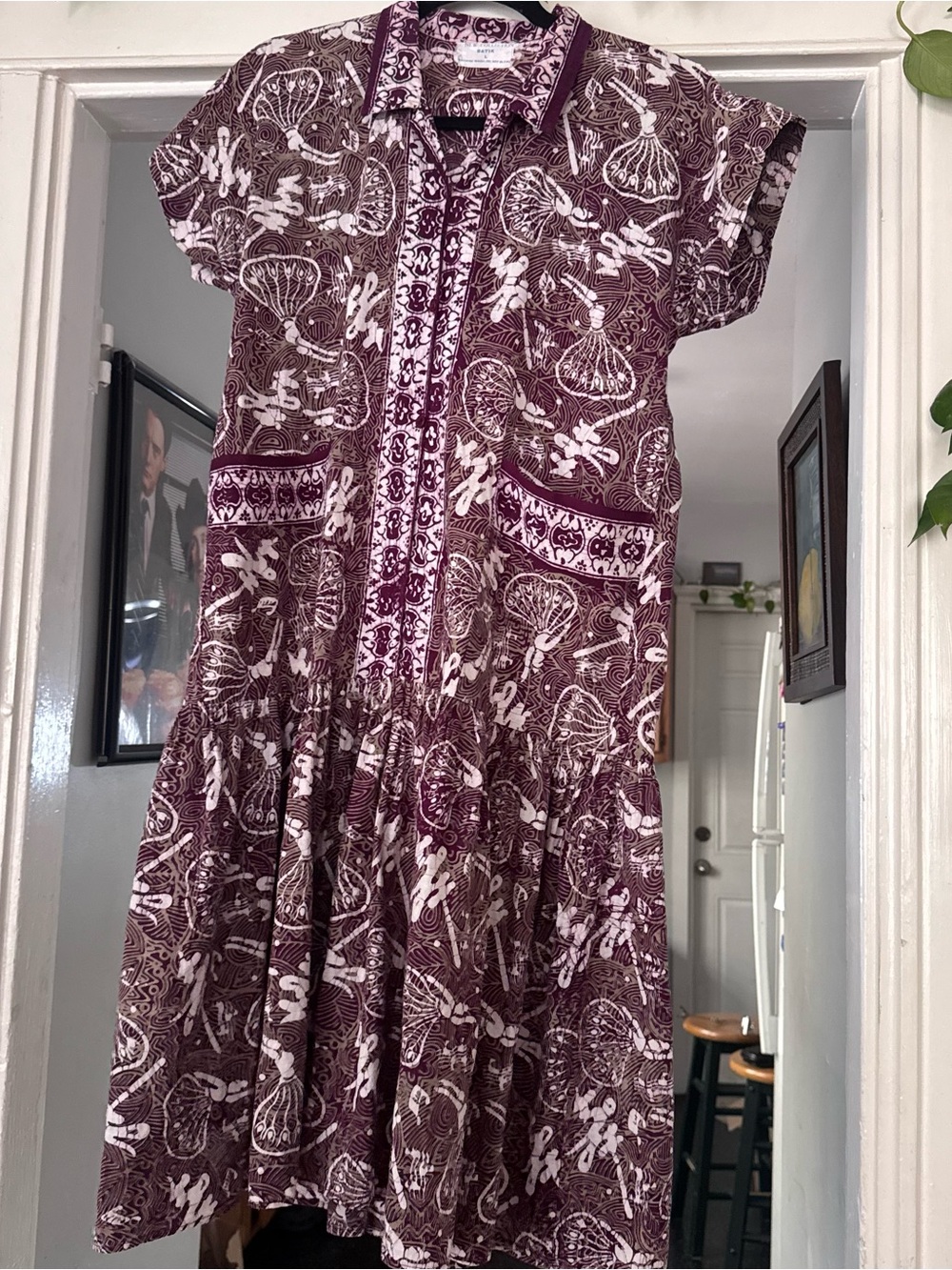 New collection batik dress long purple white abstract print vintage pockets